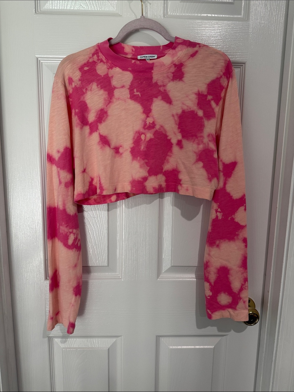 Cotton Citizen Pink & Peach Tie-Dye Cropped Long-Sleeve Top
